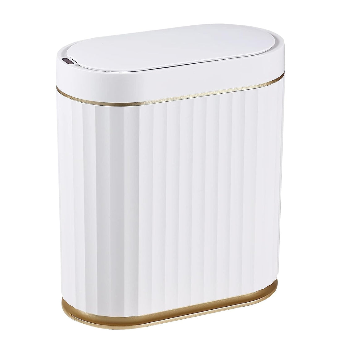 Automatic Motion Sensor Trash Can - 2 Gallon Slim-line for Bathroom, Bedroom, Kitchen, Office - White with Gold Trim