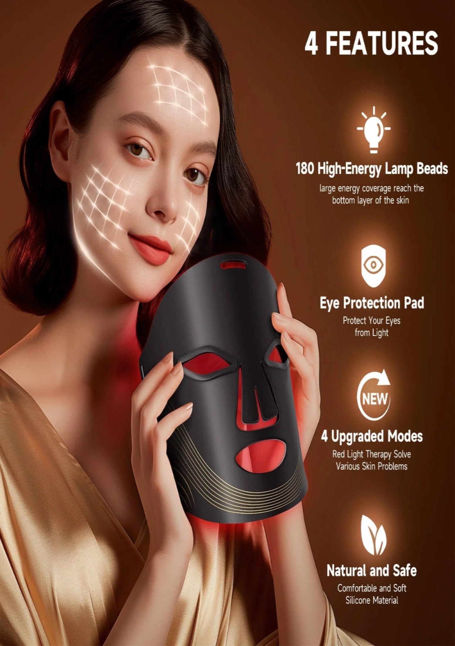 Red Light Therapy for Face, 4 Modes Led Face Mask Light Therapy with Remote, Portable Light Therapy Mask for Skin Care at Home, Leisure, Travel