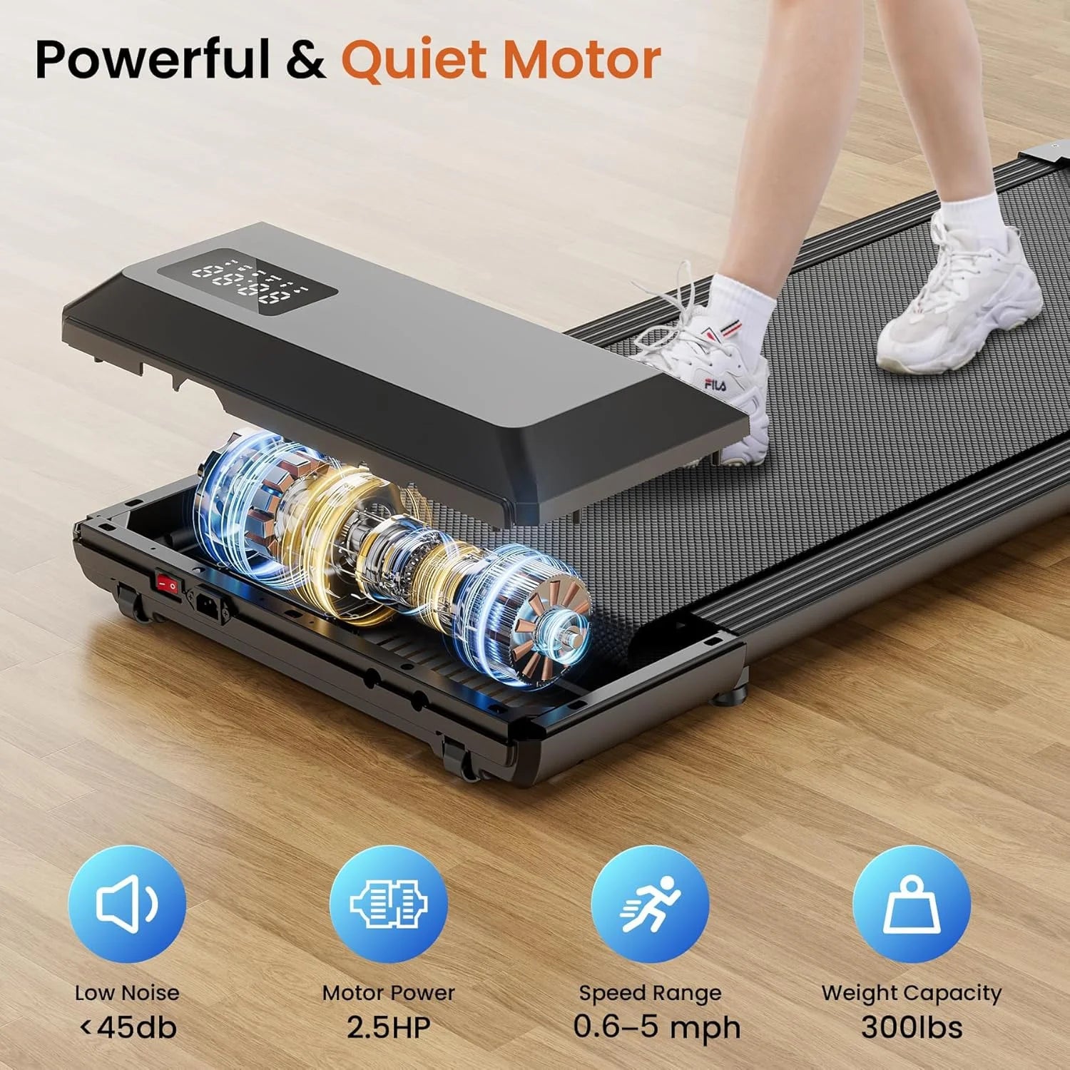 300Lb Walking Pad, 0.6-3.8 Mph Speed Range 2.5HP Quite under Desk Treadmill, 2 in 1 Treadmill for Home/Office Exercise with Remote Control, Portable Treadmill with LED Display(Black)