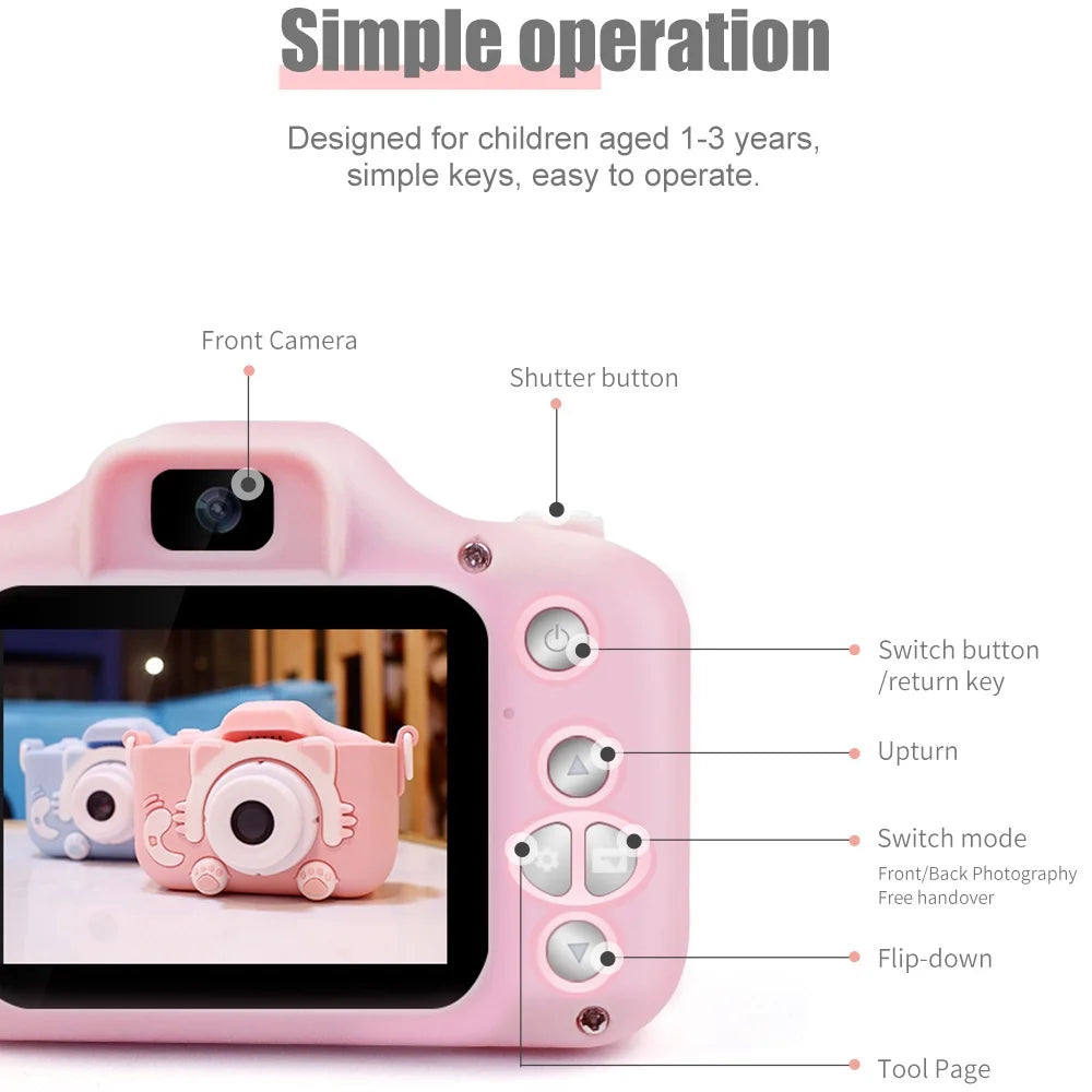 Kids Camera, Digital Camera with 1080P Video, Chritmas Birthday Festival Gifts Selfie Camera for Kids Toddler with 32GB Memory Card, Pink Color