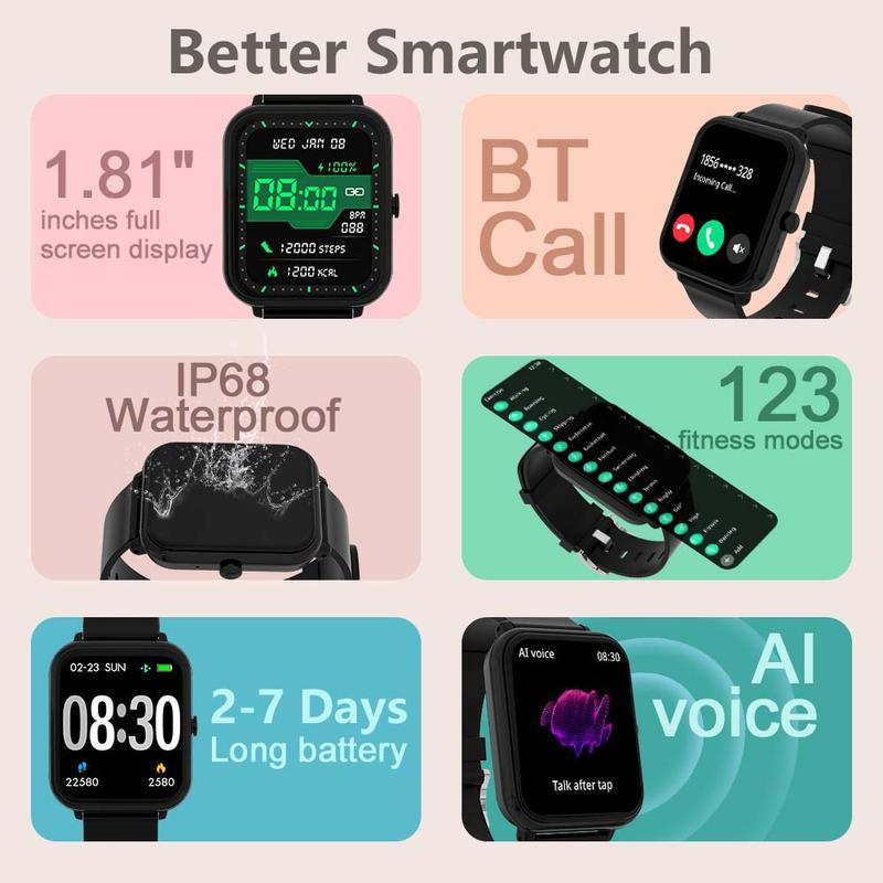 Multifunctional Smart Watch, HD Screen Waterproof Smart Watch with BT Call, Sports Watch with 100+ Sports Modes for Android & Iphone Smartphone, Wearable Devices