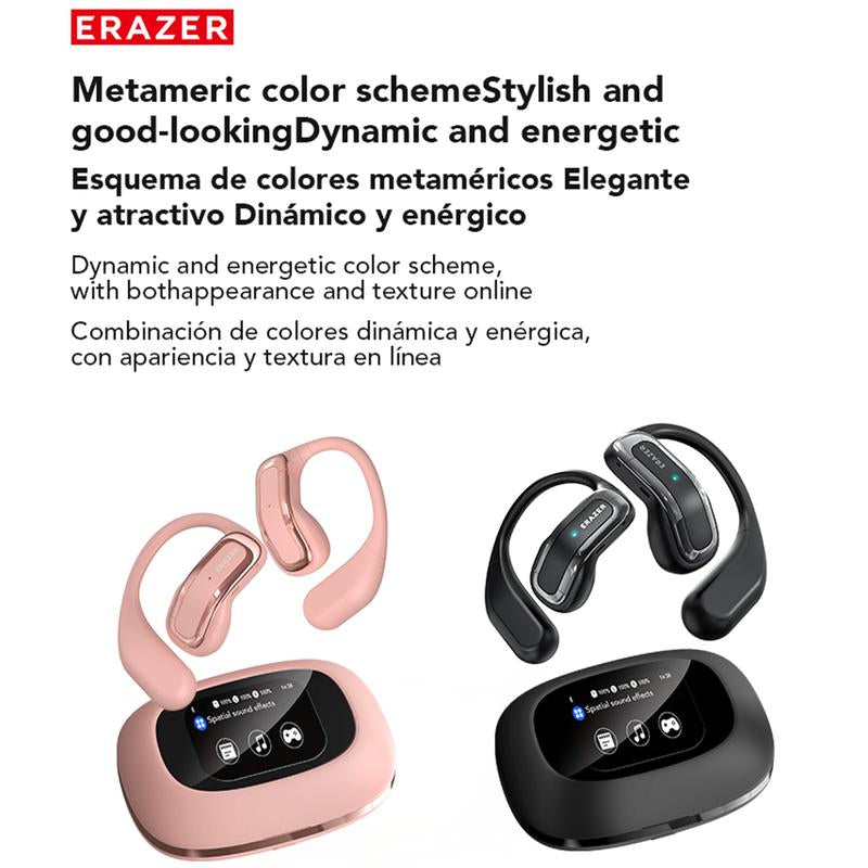 ERAZER XP3 True Wireless OWS Earphones with Full Color Screen Display Charging Case, Open Ear Bluetooth Headphones with Mic, Hifi Sound Headsets for Mobile Phone