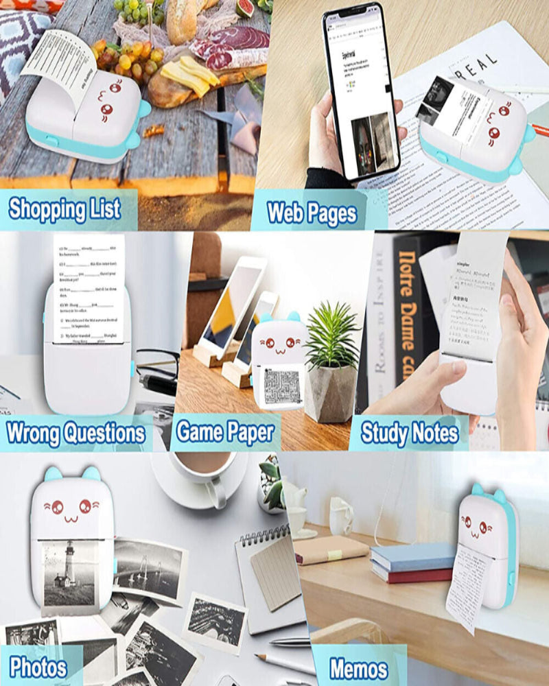 Portable Mini Thermal Printer Pocket Photo Printer Wireless Bluetooth w/ Paper Rolls