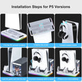 P58 RGB Cooling Stand for PS5 Slim Console Gamepad Charging Base Headset Hook Game CD Storage Rack for PS5 Disc&Digital