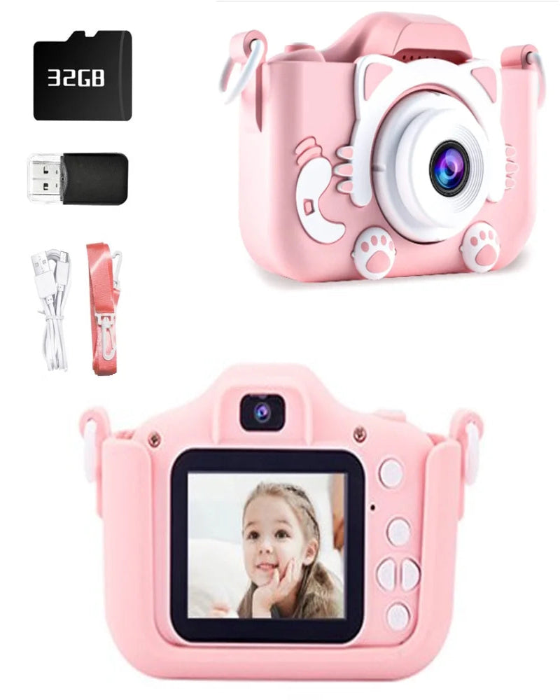 Kids Camera, Digital Camera with 1080P Video, Chritmas Birthday Festival Gifts Selfie Camera for Kids Toddler with 32GB Memory Card, Pink Color