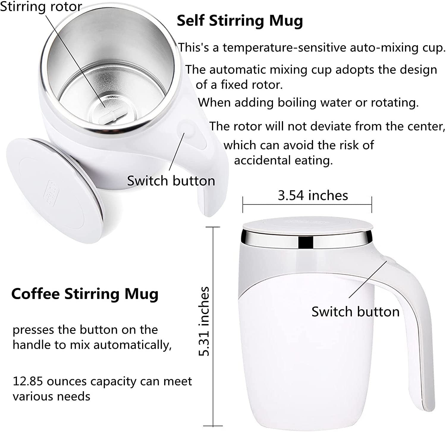 Electric Mixing Cup,Automatic Magnetic Stirring Coffee Mug, Rotating Home Office Travel Mixing Cup