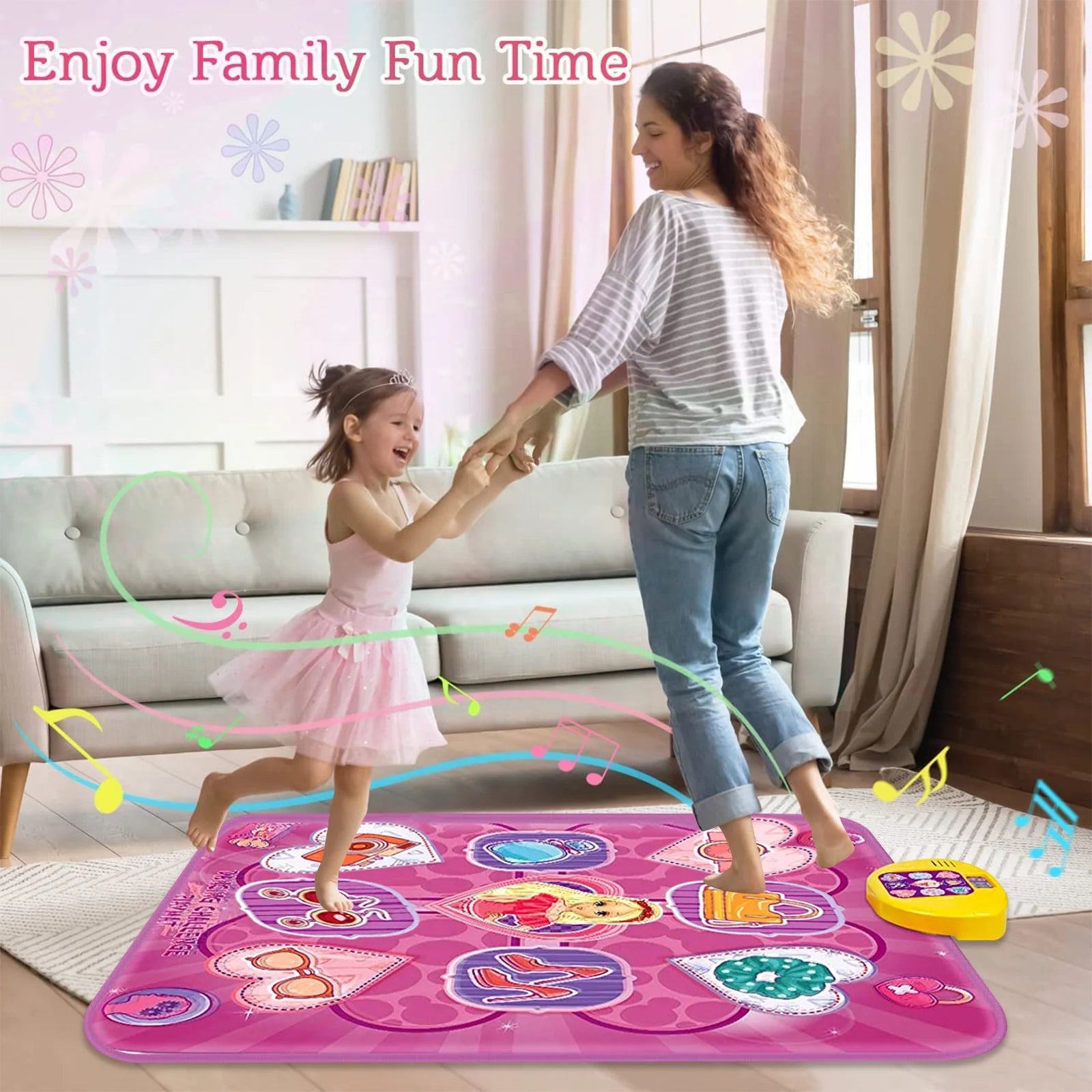 Musical Dance Play Mat, Kids Electronic Dance Pad Toy with LED Lights, 5 Game Modes Dancing Mat Birthday Gifts for Age 3-10 Year Old Girls (Purple)