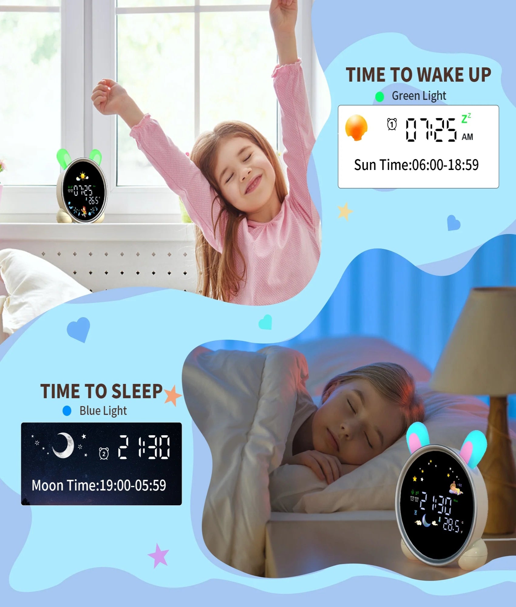 Alarm Clock for Kids, Ok to Wake Clock with Sleep Training, Rabbit Digital Alarm Clock with Night Light