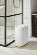 Automatic Motion Sensor Trash Can - 2 Gallon Slim-line for Bathroom, Bedroom, Kitchen, Office - White with Gold Trim