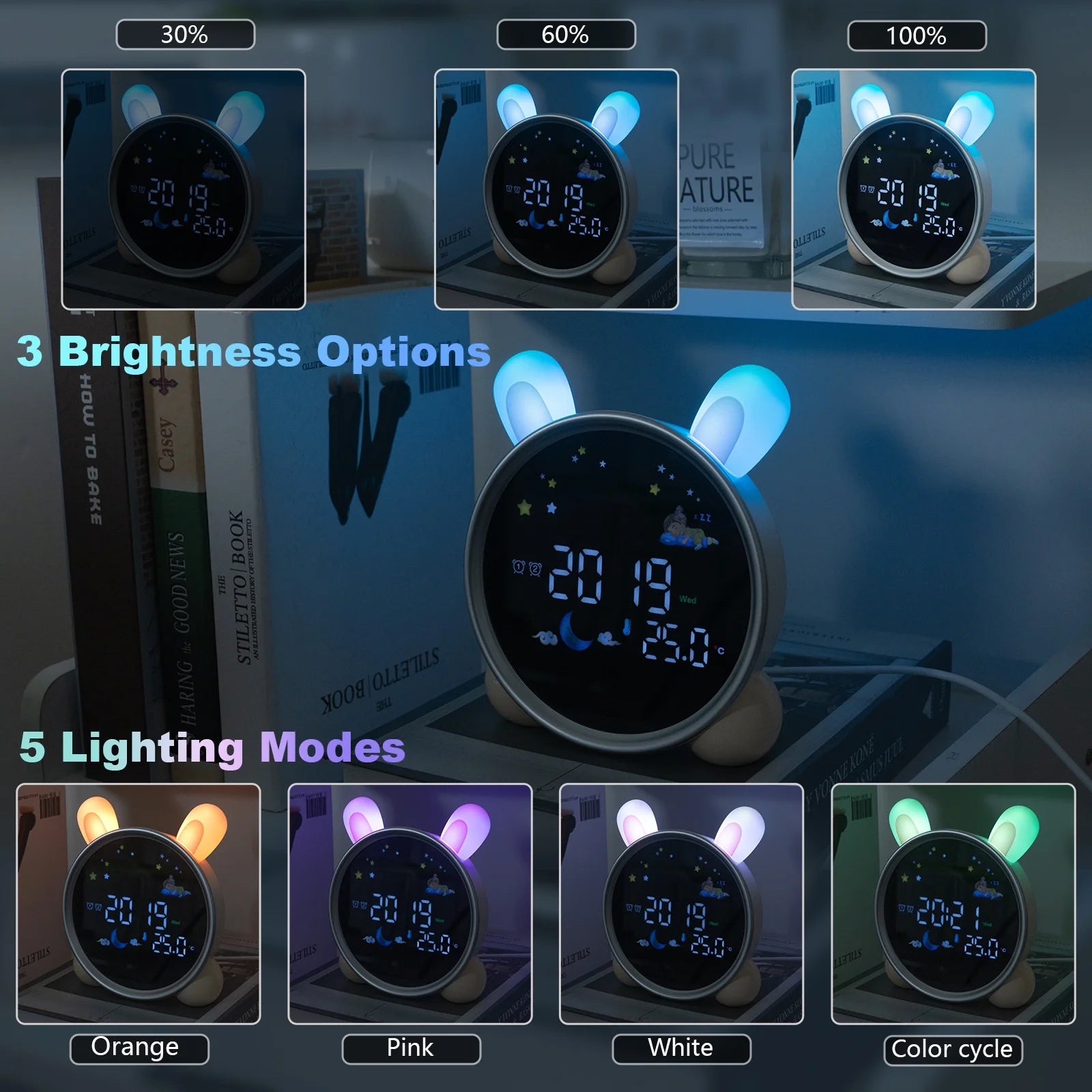 Alarm Clock for Kids, Ok to Wake Clock with Sleep Training, Rabbit Digital Alarm Clock with Night Light