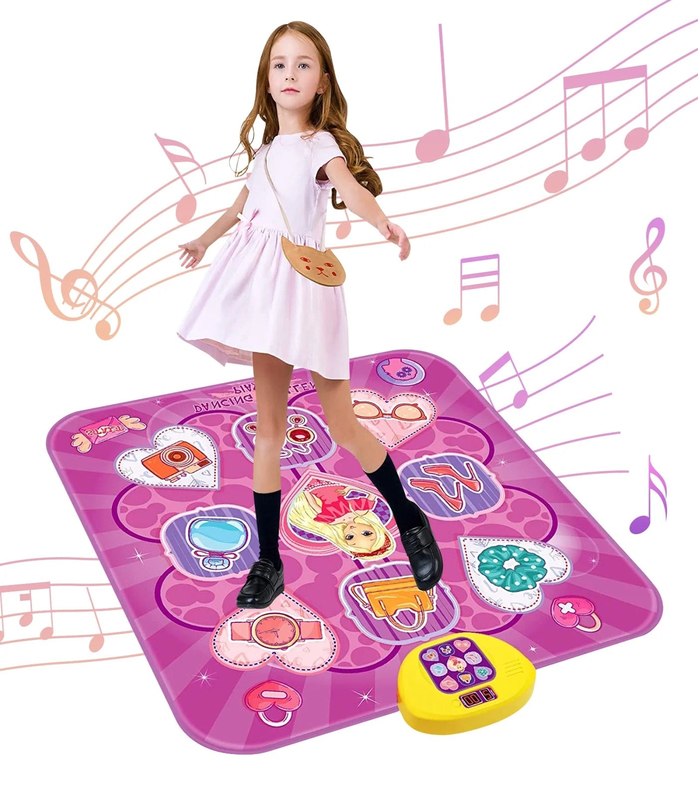 Musical Dance Play Mat, Kids Electronic Dance Pad Toy with LED Lights, 5 Game Modes Dancing Mat Birthday Gifts for Age 3-10 Year Old Girls (Purple)