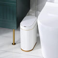 Automatic Motion Sensor Trash Can - 2 Gallon Slim-line for Bathroom, Bedroom, Kitchen, Office - White with Gold Trim