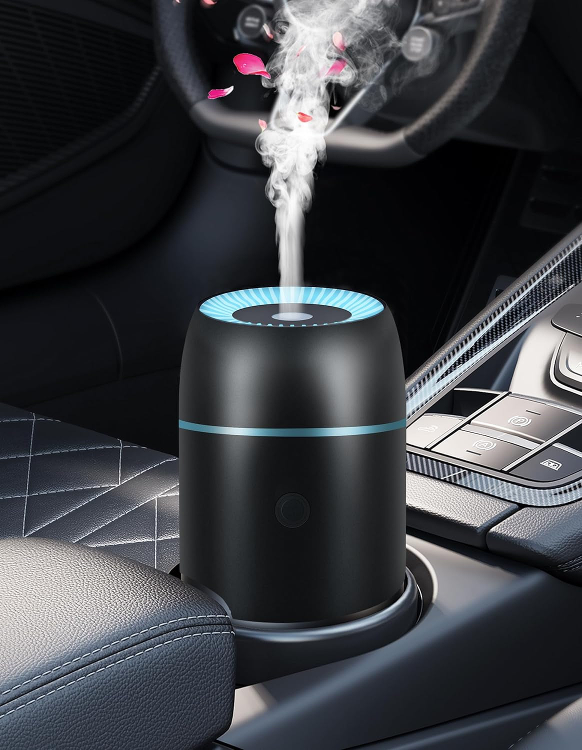 Car Diffuser for Essential Oils Portable Mini Ultrasonic Mist Humidifier 100Ml USB Aromatherapy Diffuser Freshener with Colorful Lights for Small Space Home Office Bedroom (Black)