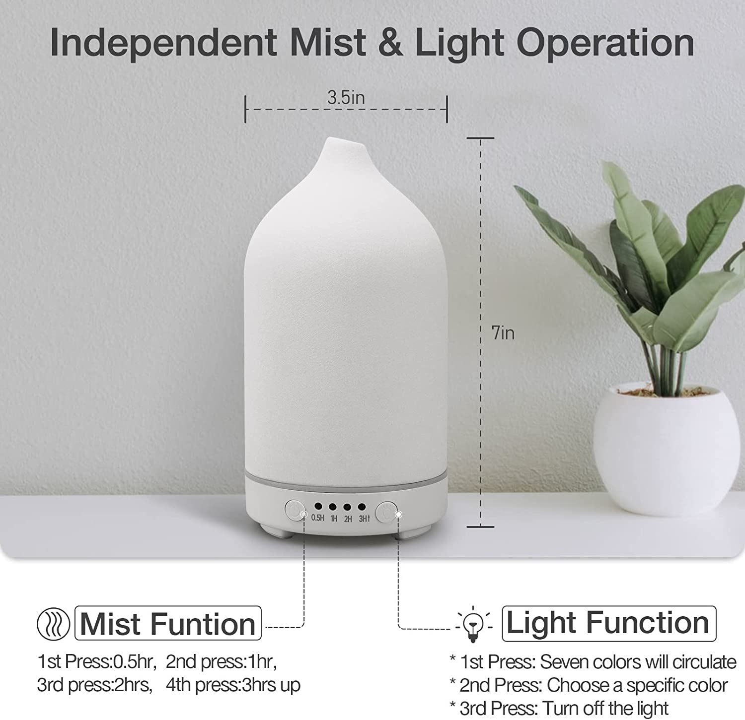 Essential Oil Diffuser Aromatherapy Diffuser - 150Ml Ceramic Ultrasonic Cool Mist Aroma Diffuser, Whisper Quiet with Waterless Auto Shut-Off, 4 Timer Setting &7 Colors Night Light for Home Office