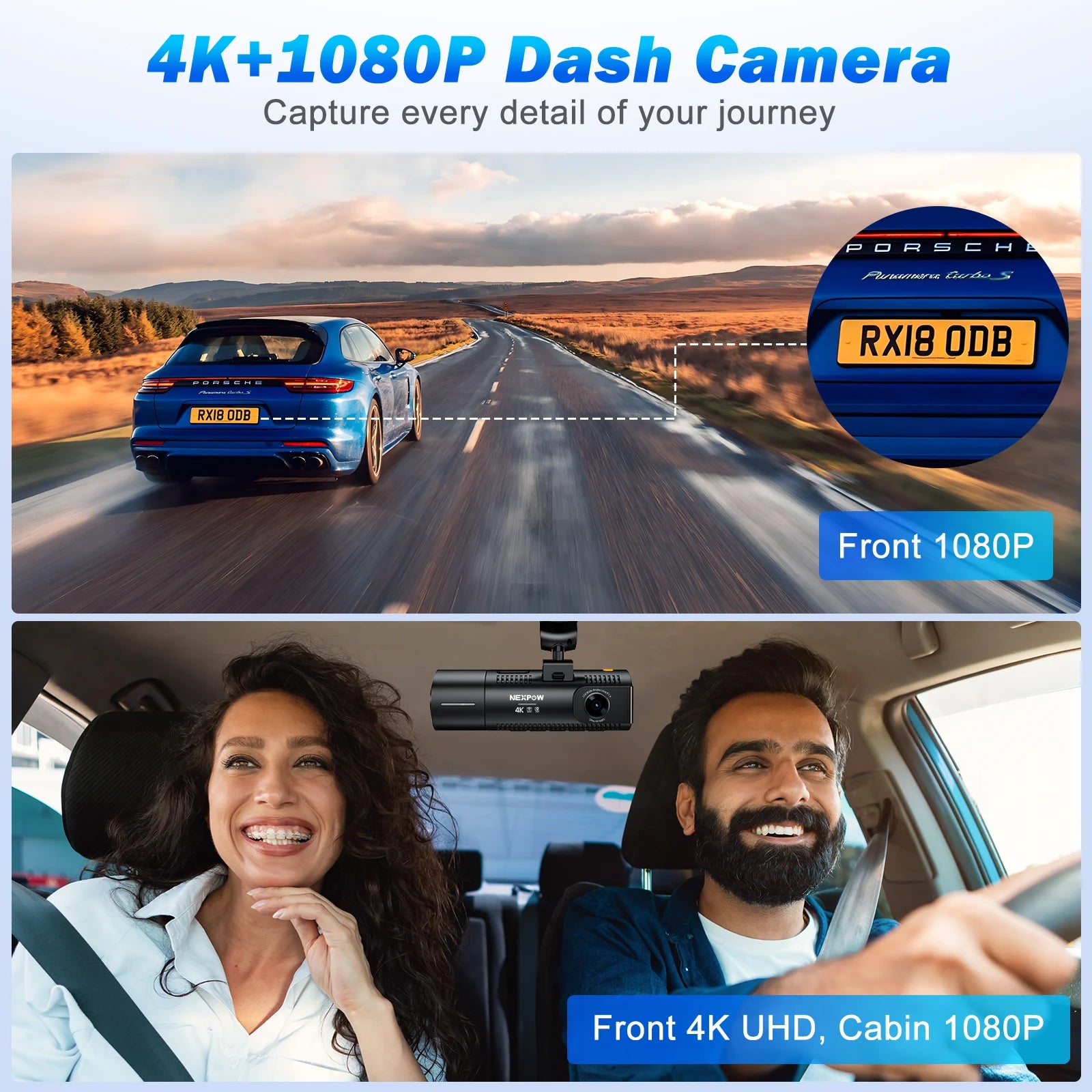 Dash Cam Front and Rear, 4K/1080P Full HD Dash Camera with Built-In Wifi GPS, Super Night Vision, WDR, 24H Parking Mode, 32GB Card Included