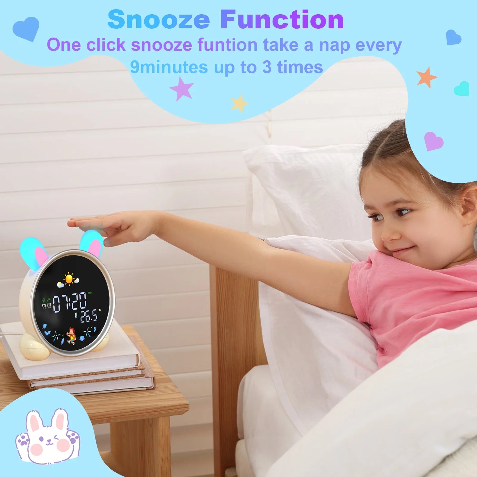 Alarm Clock for Kids, Ok to Wake Clock with Sleep Training, Rabbit Digital Alarm Clock with Night Light