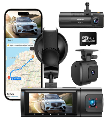 Dash Cam Front and Rear, 4K/1080P Full HD Dash Camera with Built-In Wifi GPS, Super Night Vision, WDR, 24H Parking Mode, 32GB Card Included