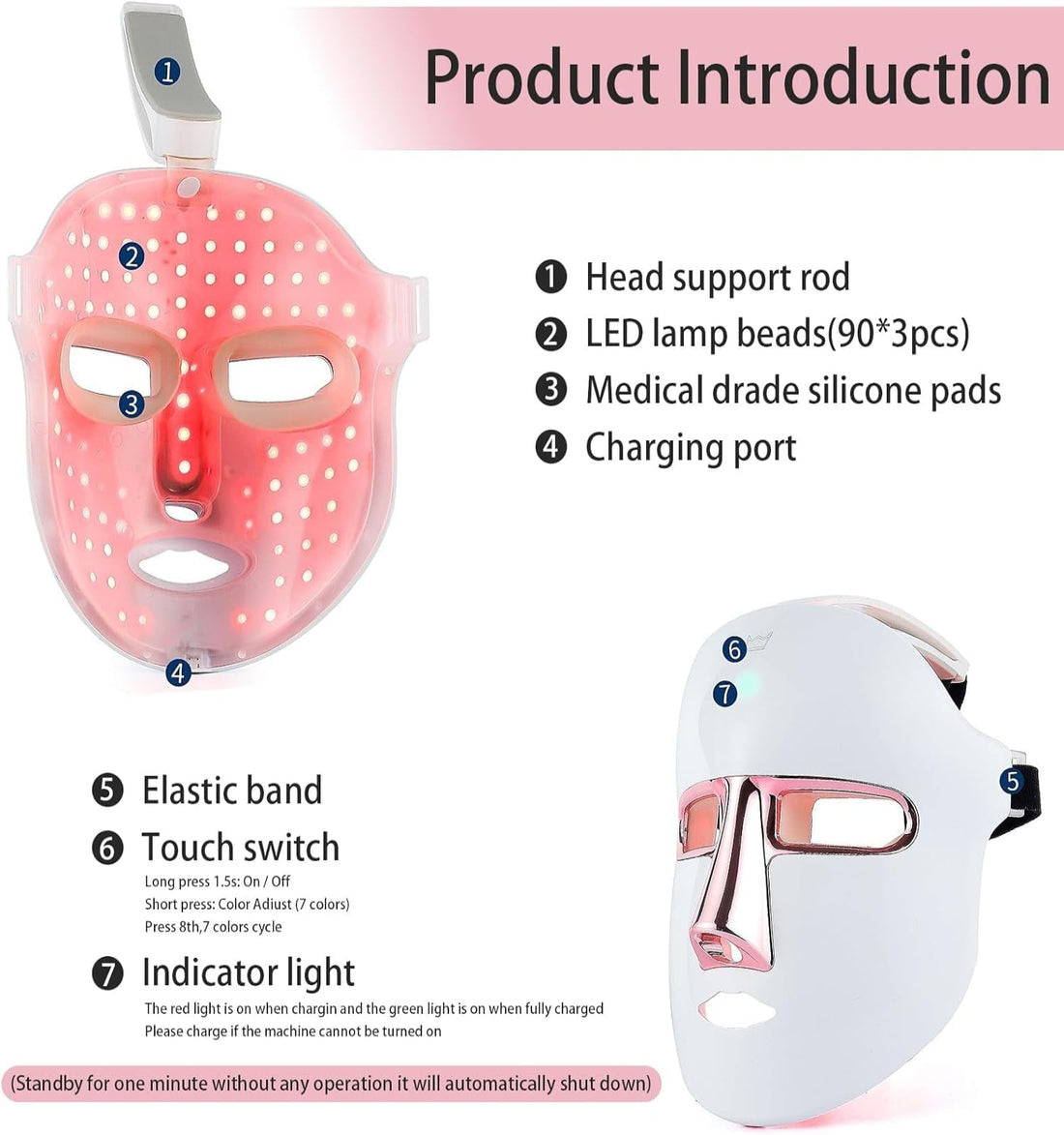 LED Face Mask - 7 Color Light Therapy for Facial Skin Care, Scars & Wrinkle Reduction, Improves Acne Conditions and Overall Skin Care