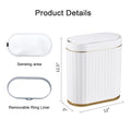 Automatic Motion Sensor Trash Can - 2 Gallon Slim-line for Bathroom, Bedroom, Kitchen, Office - White with Gold Trim