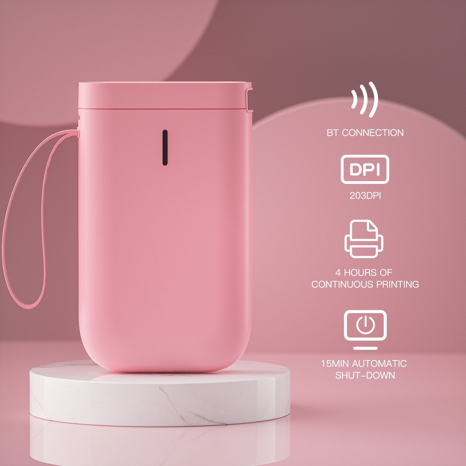 Mini Bluetooth Wireless Label Printer with Tape, Pink