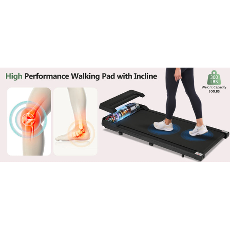 Walking Pad under Desk Treadmill for Home Office -2.5HP Walking Treadmill 0.6-4MPH 300LBS Capacity Treadmill for Walking Running Remote Control Batteries