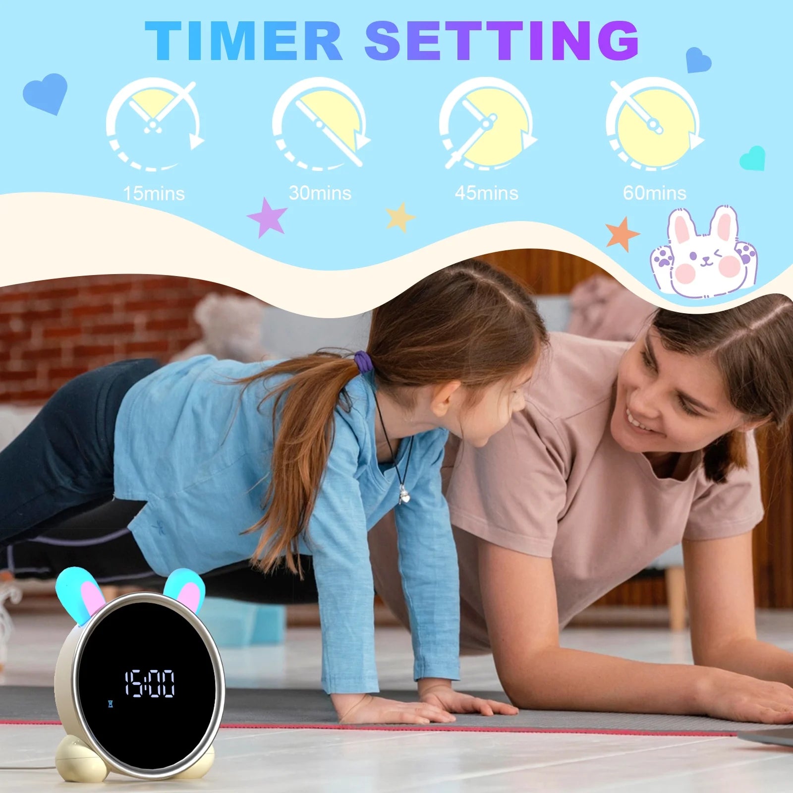 Alarm Clock for Kids, Ok to Wake Clock with Sleep Training, Rabbit Digital Alarm Clock with Night Light