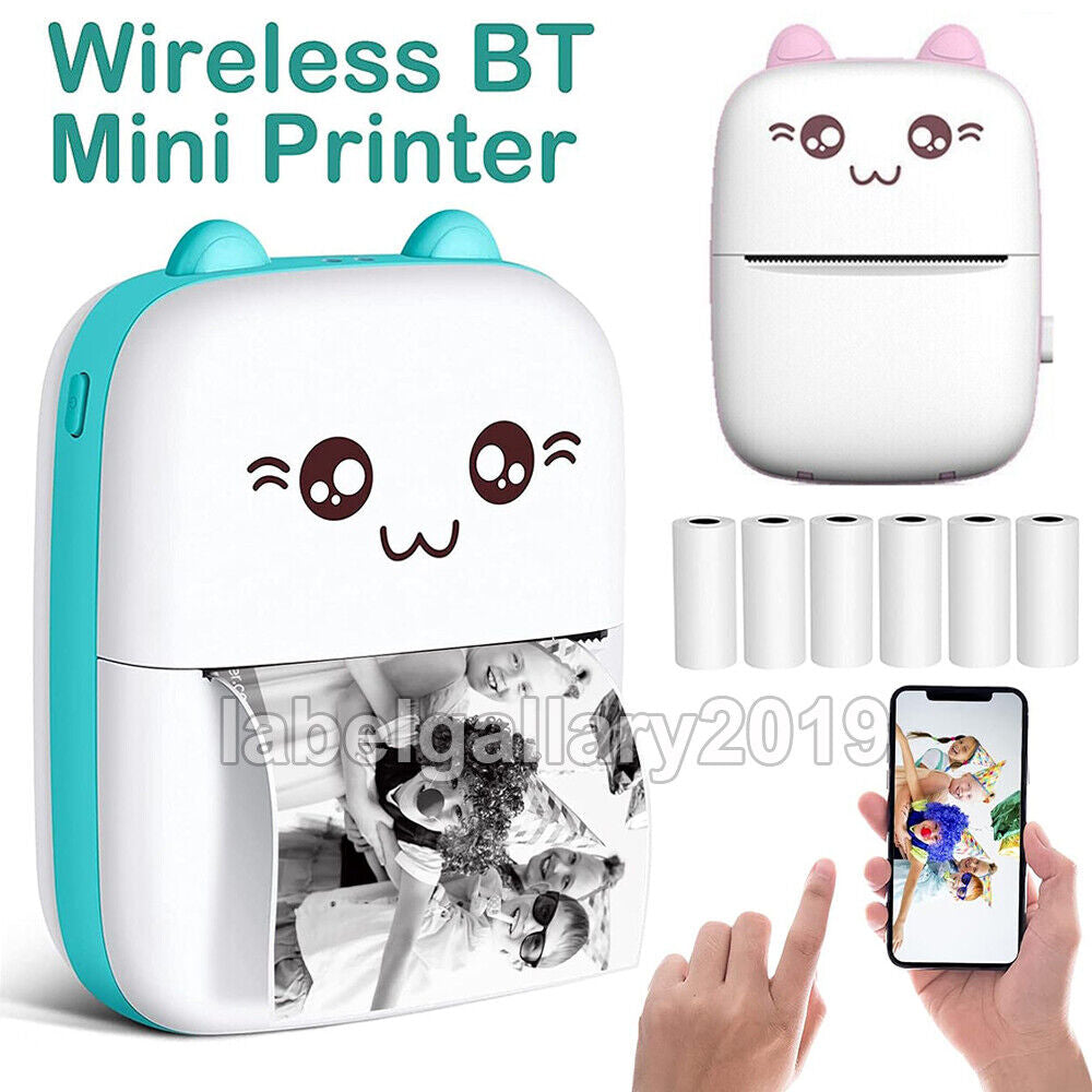 Portable Mini Thermal Printer Pocket Photo Printer Wireless Bluetooth w/ Paper Rolls