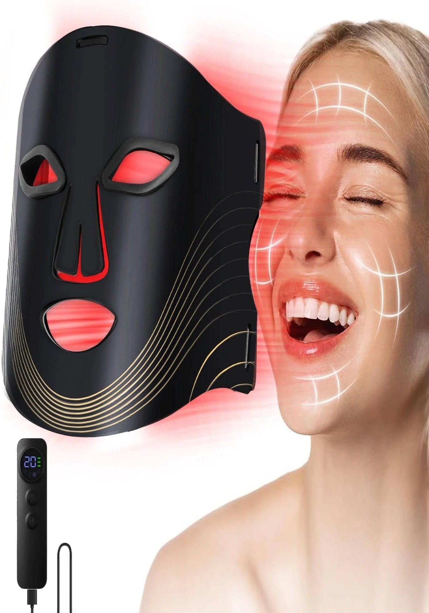 Red Light Therapy for Face, 4 Modes Led Face Mask Light Therapy with Remote, Portable Light Therapy Mask for Skin Care at Home, Leisure, Travel