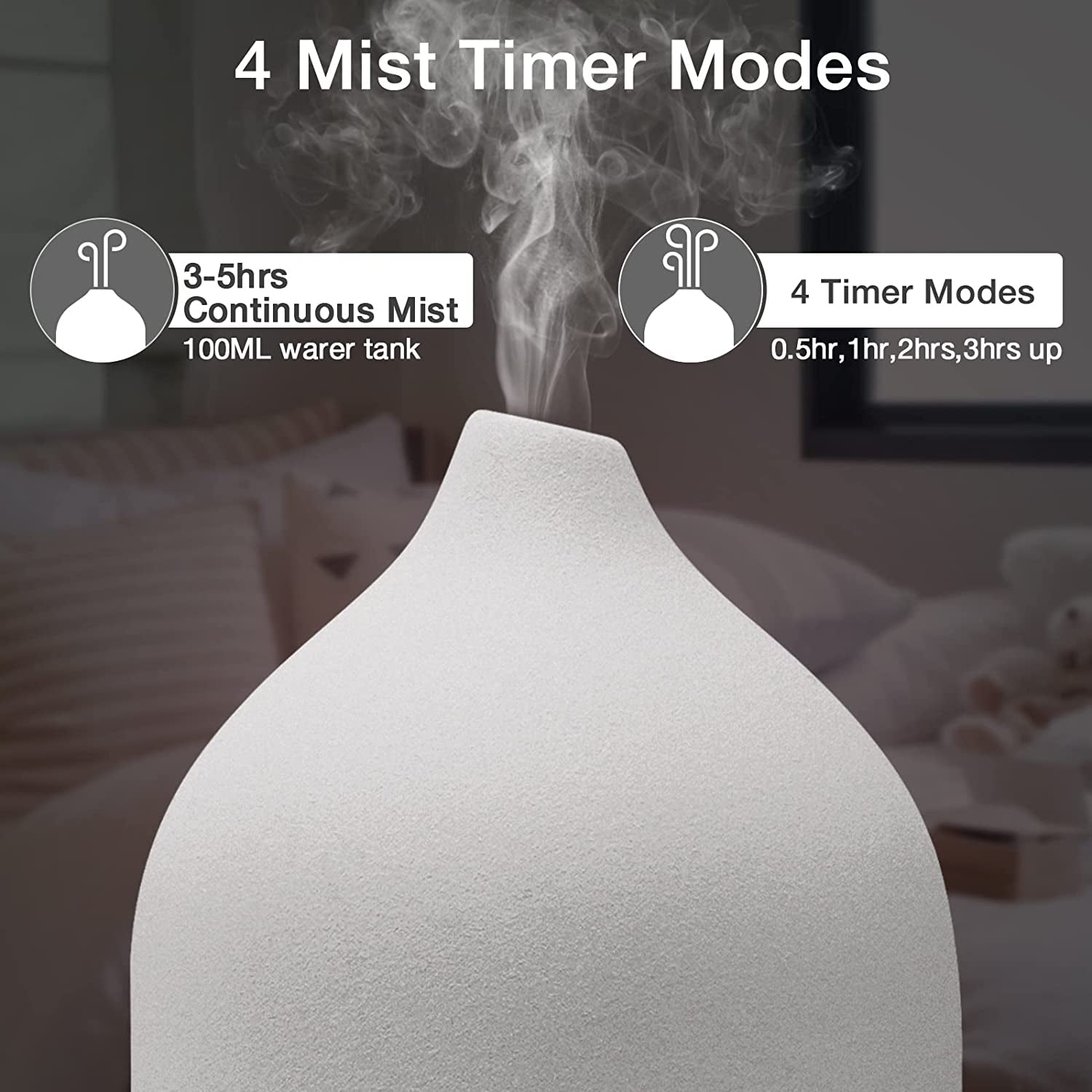 Essential Oil Diffuser Aromatherapy Diffuser - 150Ml Ceramic Ultrasonic Cool Mist Aroma Diffuser, Whisper Quiet with Waterless Auto Shut-Off, 4 Timer Setting &7 Colors Night Light for Home Office